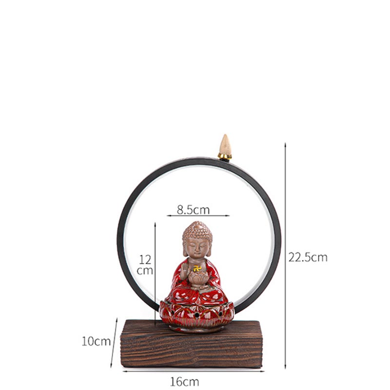 Buddha Stones仏陀 蓮 逆流 煙噴水 陶器 祝福 香炉 ライト装飾付き
