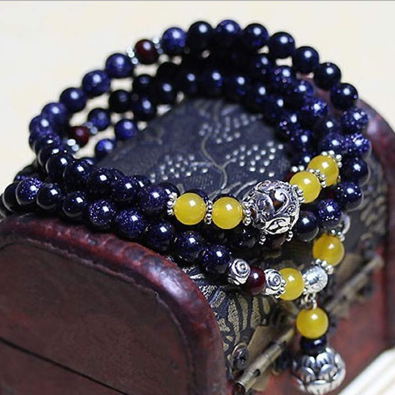 Buddha Stonesブルーサンドストーン 富のチャームブレスレットMala