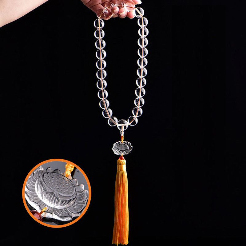 Buddha Stones天然ホワイトクリスタル 蓮 手首用Mala用 タッセル ポケットMala車用装飾