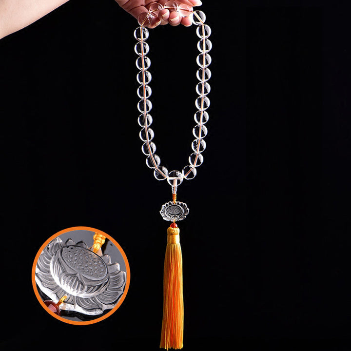 Buddha Stones天然ホワイトクリスタル 蓮 手首用Mala用 タッセル ポケットMala車用装飾