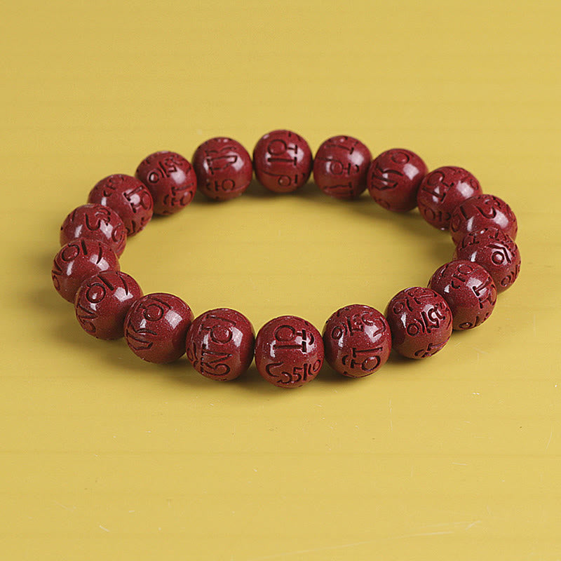 Buddha Stones天然 ダブル 貔貅 辰砂オーム・マニ・パドメ・フム富と幸運のビーズブレスレット