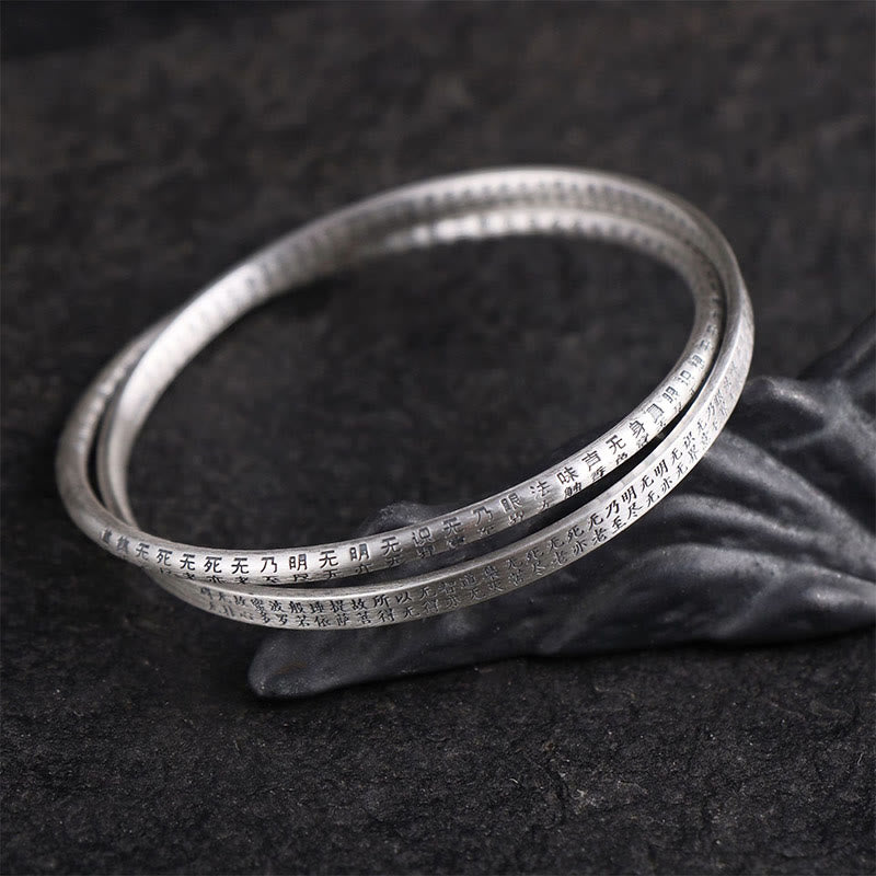 Buddha Stones999スターリングシルバー 般若心経彫刻守護ブレスレットバングル - image 1