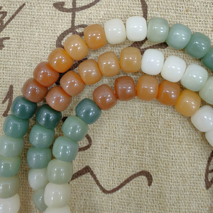 Buddha Stones 108Malaビーズ グラデーション 菩提樹 グリーン ターラ仏 彫刻 平和 ハーモニー ブレスレット