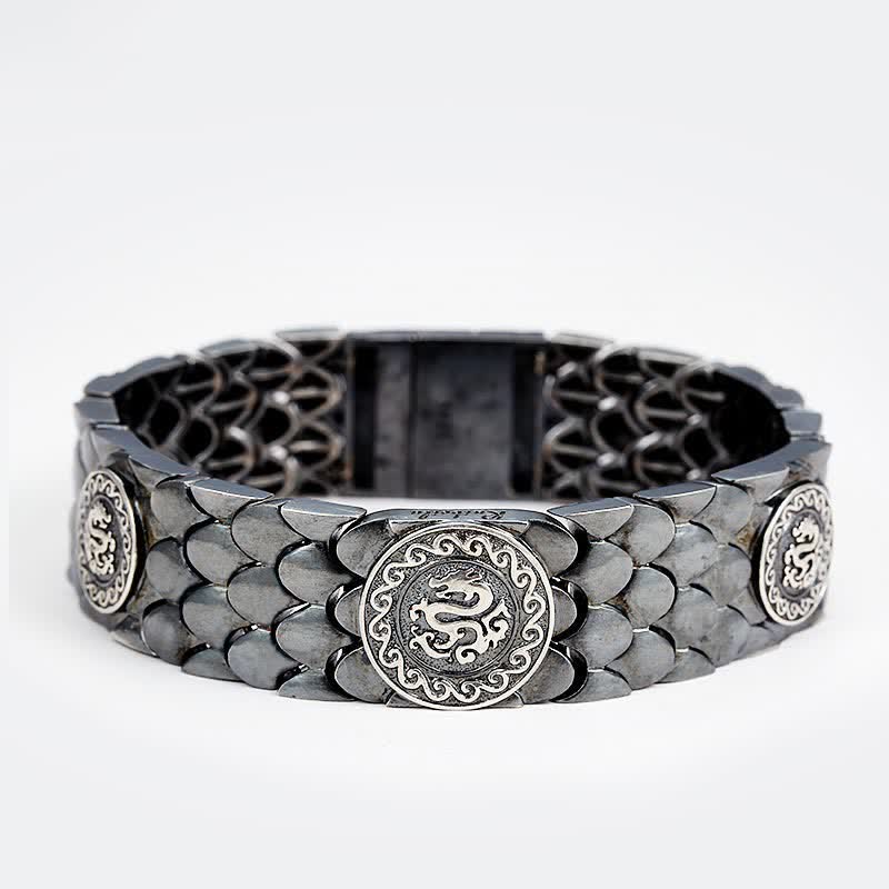 Buddha Stones925スターリングシルバー ドラゴンスケール 幸運 成功 ブレスレット バングル