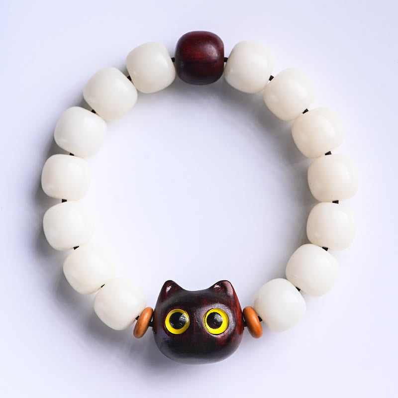 Buddha Stones天然菩提樹の小葉紫檀黒檀招き猫 知恵のブレスレット - 小葉紫檀招き猫&菩提樹(手首周り14~16cm) - image 2