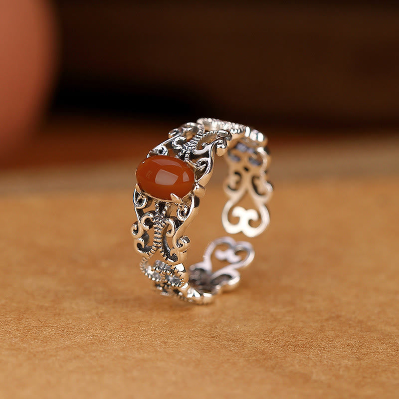Buddha Stones925スターリングシルバー ヴィンテージ レッドアゲート 自己受容 穏やかリング