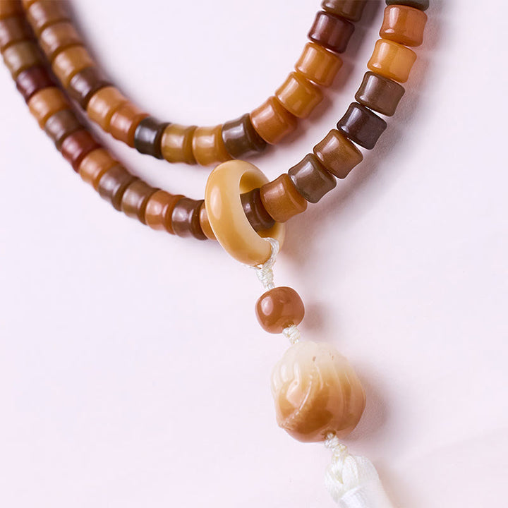 Buddha Stones108 個入りMalaビーズ 菩提樹の実 仏陀の手 蓮華 彫刻 ハーモニーブレスレット