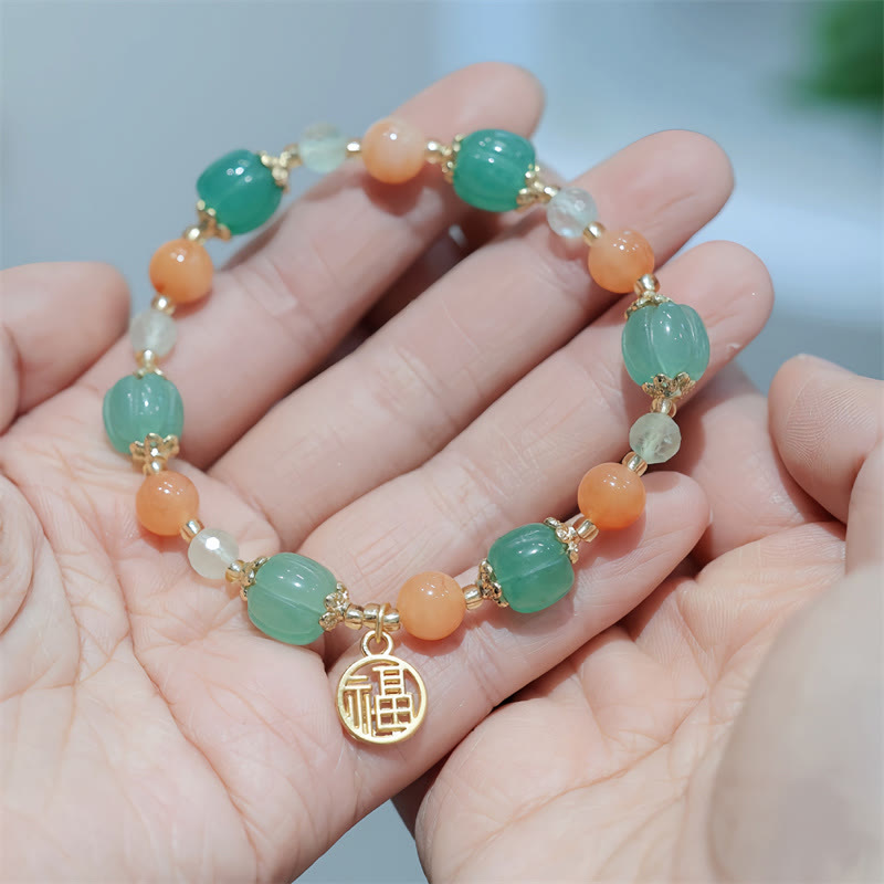 Buddha Stones天然金シルク翡翠かぼちゃビーズ福のキャラクターチャーム富のブレスレット