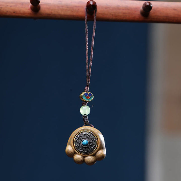 Buddha Stones白檀の小葉紫檀緑檀 招き猫の足爪オーム・マニ・パドメ・フム守護 携帯電話吊り下げ装飾 - グリーンサンダルウッド(キュア♥ポジティブ) - image 6