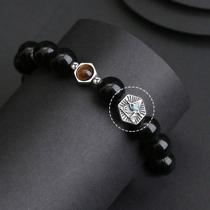 Buddha Stones925 スターリングシルバー ブラックオブシディアン タイガーアイ プロビデンスの目 浄化ブレスレット