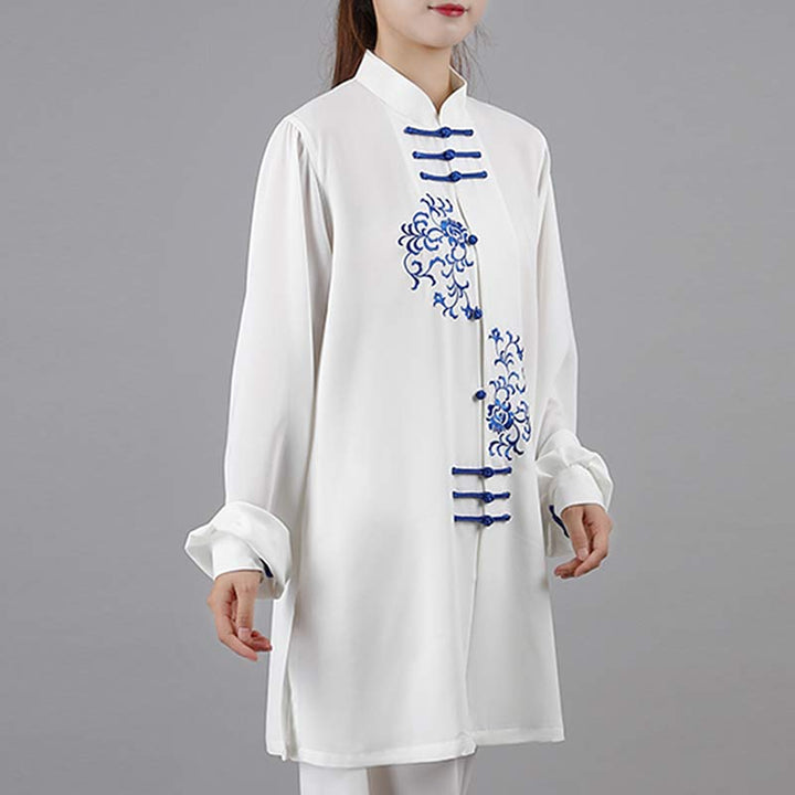 Buddha Stonesの花刺繍瞑想祈りスピリチュアル禅太極拳気功練習ユニセックス服セット