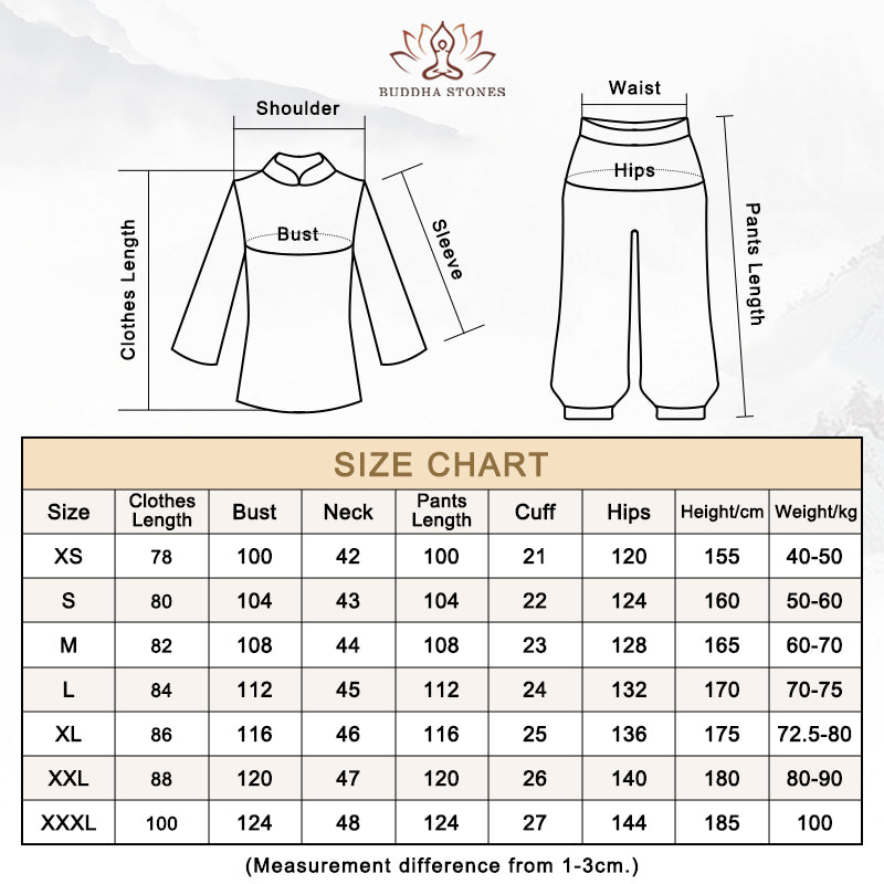 Buddha Stonesの花刺繍瞑想祈りスピリチュアル禅太極拳気功練習ユニセックス服セット
