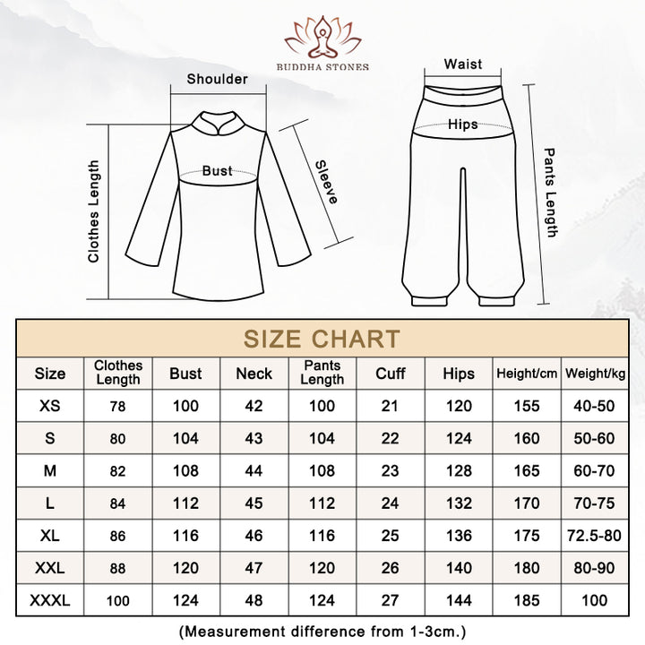 Buddha Stonesの花刺繍瞑想祈りスピリチュアル禅太極拳気功練習ユニセックス服セット