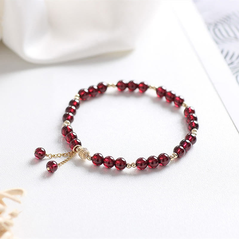 Buddha Stones 14Kゴールドメッキ合金天然ガーネットカームブレスレット - ガーネット(浄化♥守護) - image 0