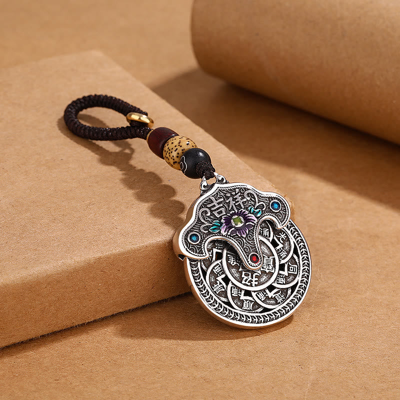 Buddha Stones牡丹の花銅貨縁起の良い富のキーホルダー