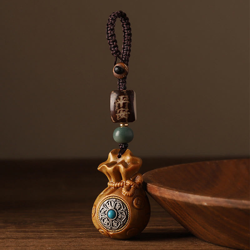 Buddha Stones小葉 紅白檀 緑白檀 マネーバッグOm Mani Padme Hum回転式保護吊り下げ装飾