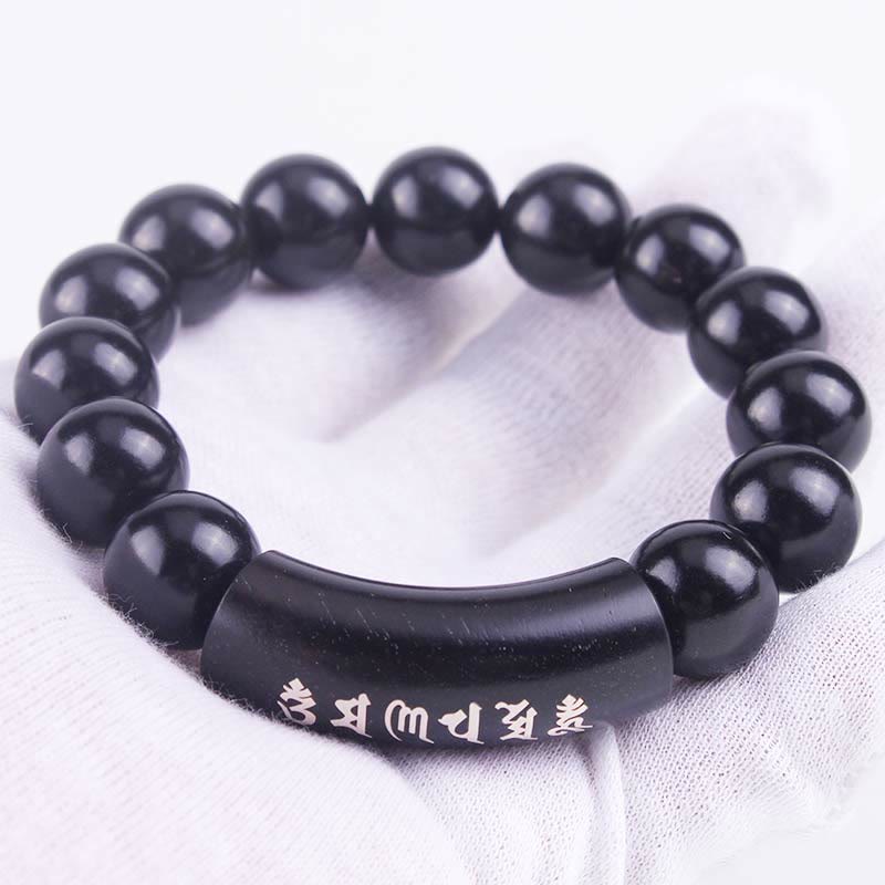 Buddha Stones999 スターリングシルバー黒檀オーム・マニ・パドメ・フム象嵌 バランスブレスレット