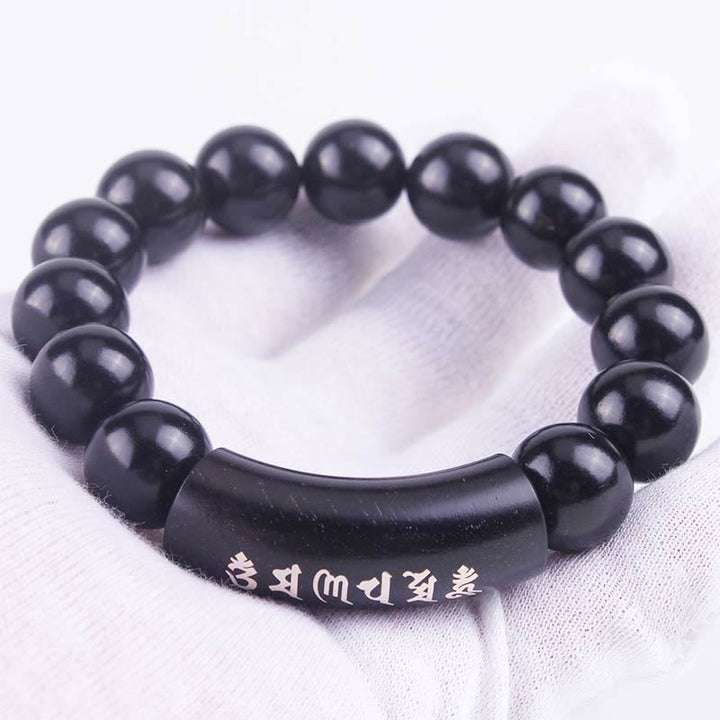 Buddha Stones999 スターリングシルバー黒檀オーム・マニ・パドメ・フム象嵌 バランスブレスレット