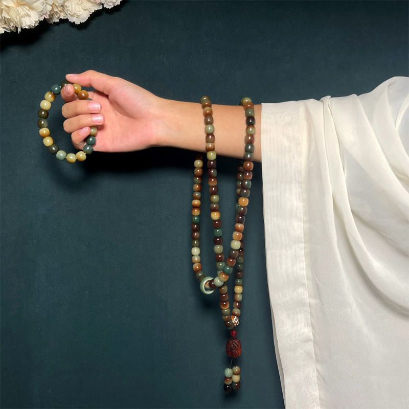 Buddha Stones108 個のMalaビーズ 菩提樹の種 平和の知恵のブレスレット リストMalaポケットMala