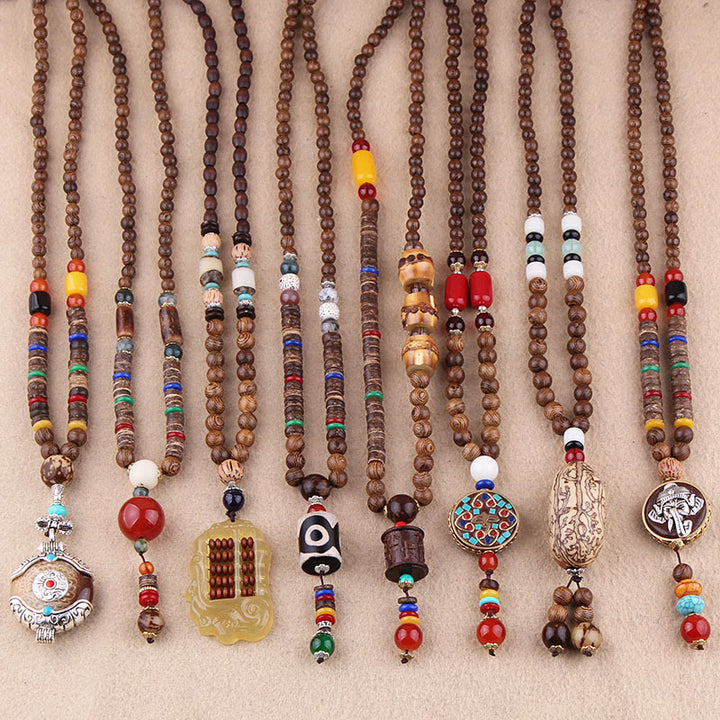 Buddha Stonesチベット ウェンジウッド 菩提樹 シードアゲート 象の守護ネックレス ペンダント