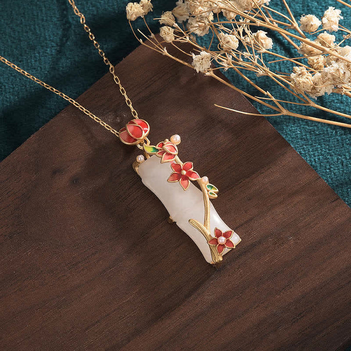 Buddha Stones白翡翠 竹 蓮の花 幸運 守護 ネックレス ペンダント - image 2