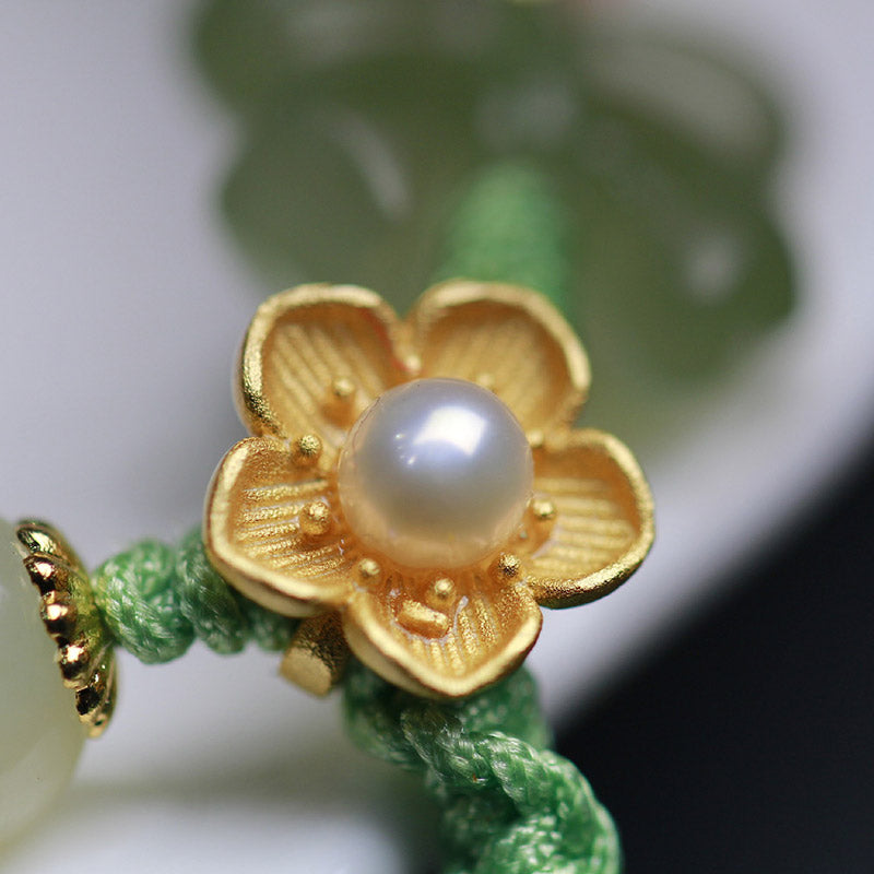Buddha Stones925スターリングシルバー 翡翠 幸運の花 蝶 ブレスレット