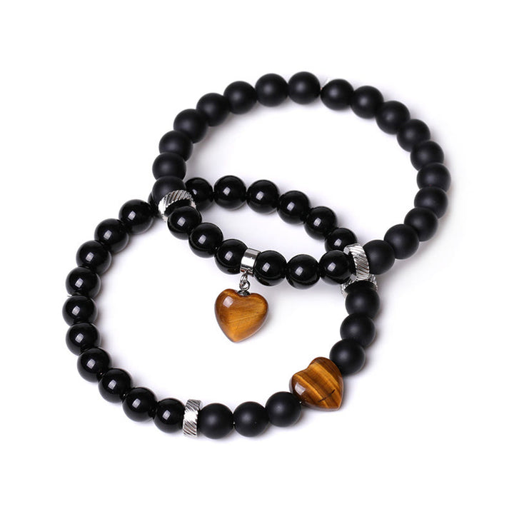 Buddha Stones2個入り ブラックオニキス クリスタルストーン 愛の心を守るサポート カップルブレスレット