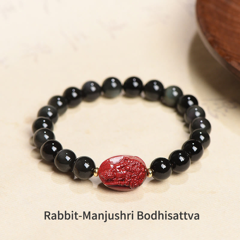 Buddha Stones十二支誕生仏天然黒曜石 辰砂 浄化ブレスレット
