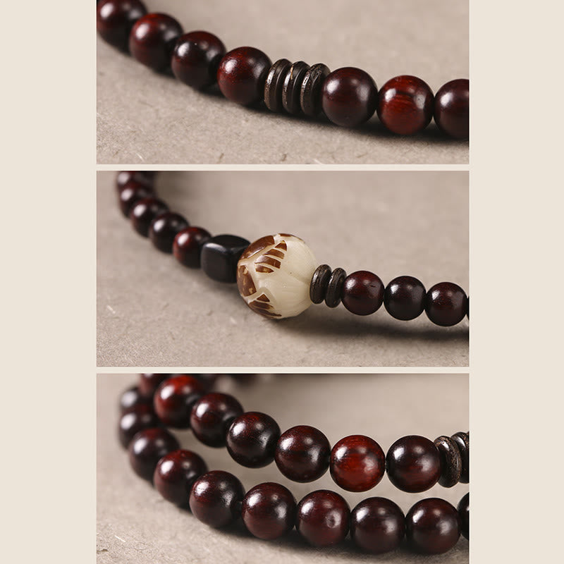 Buddha Stones小葉紫檀菩提樹 彫刻護身ダブルラップブレスレット