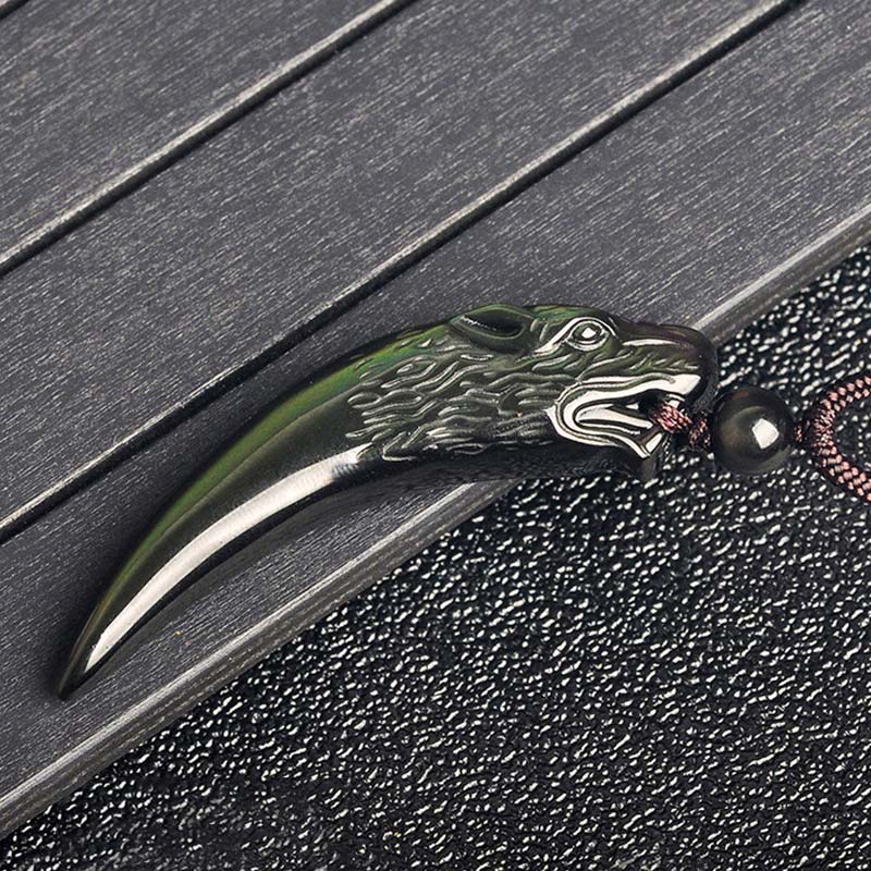 Buddha Stones天然黒曜石 氷の黒曜石 レインボーオブシディアン 狼の歯模様 強さのネックレスペンダント