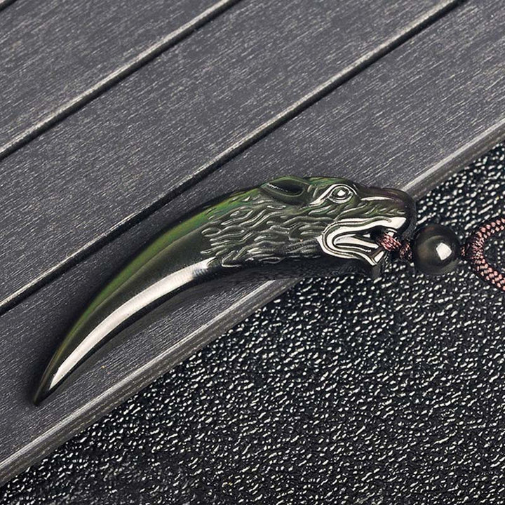 Buddha Stones天然黒曜石 氷の黒曜石 レインボーオブシディアン 狼の歯模様 強さのネックレスペンダント