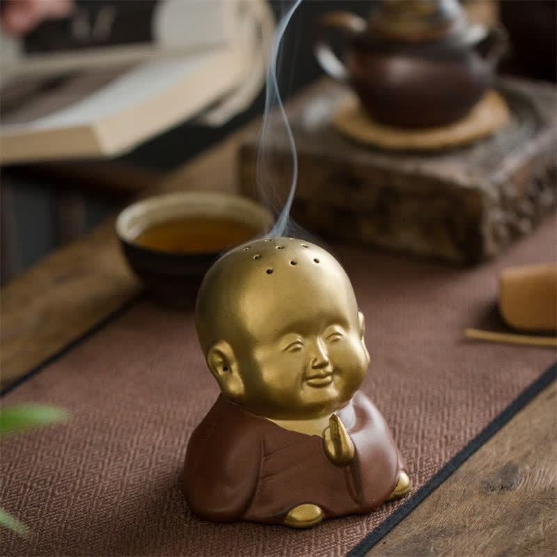 小さな仏陀の笑い仏陶器の癒しの香炉
