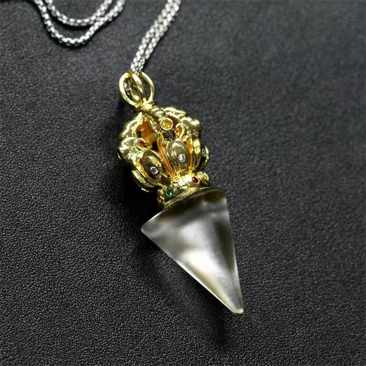 Buddha Stonesチベットドルジェ金剛杵4本爪蓮華水晶の強さのネックレスペンダント