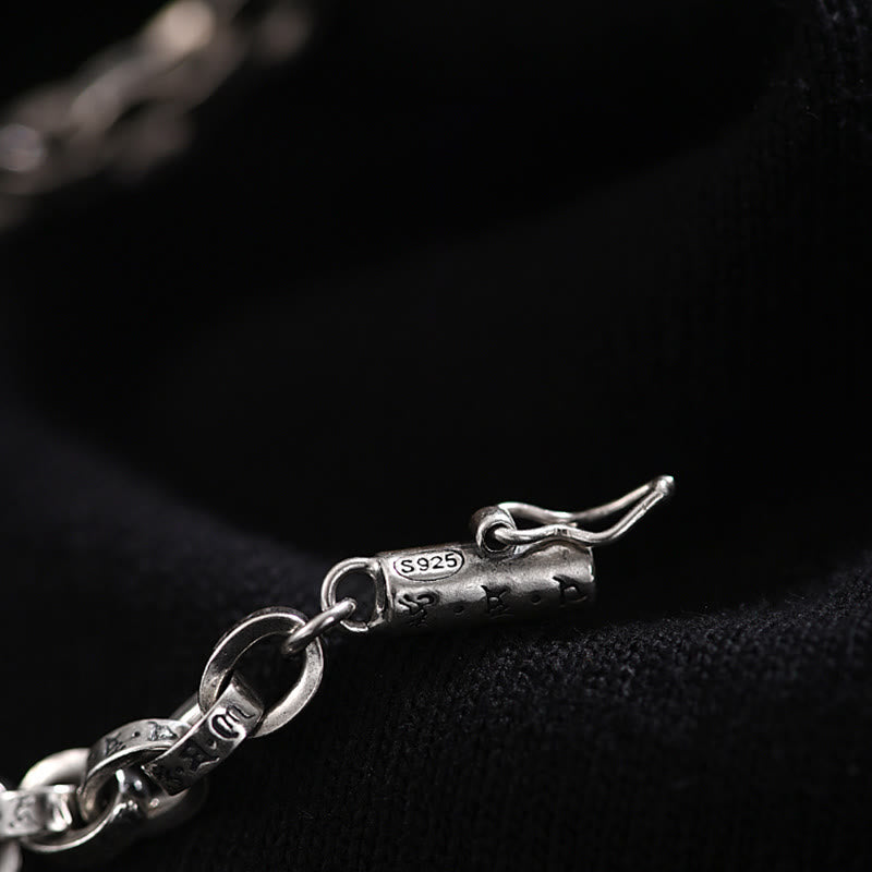 Buddha Stones925 スターリングシルバーオーム・マニ・パドメ・フム彫刻デザイン 創造性 メタルブレスレット