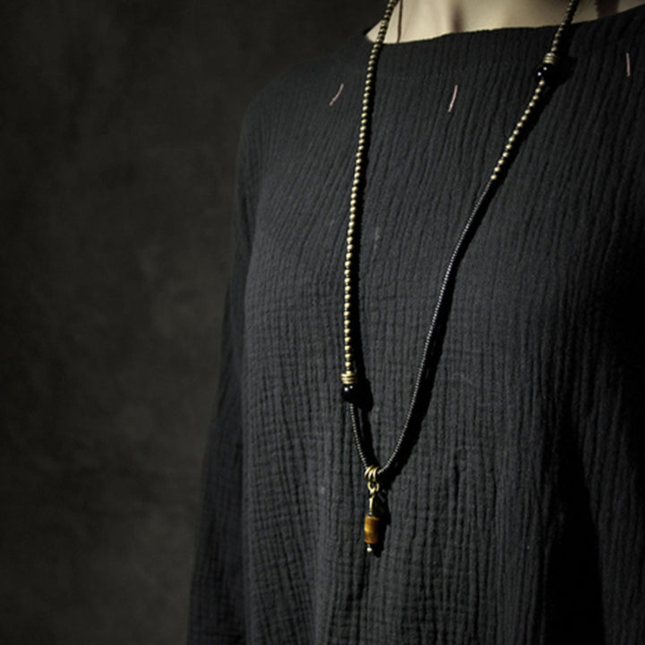 Buddha Stones黒檀 木製 Dzi ビーズ 銅 平和 カップル ブレスレット ネックレス ペンダント