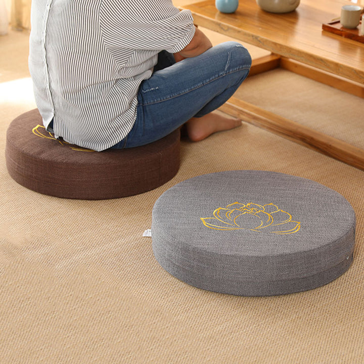 Buddha Stonesと蓮の刺繍入りコットンリネン瞑想用シートクッション