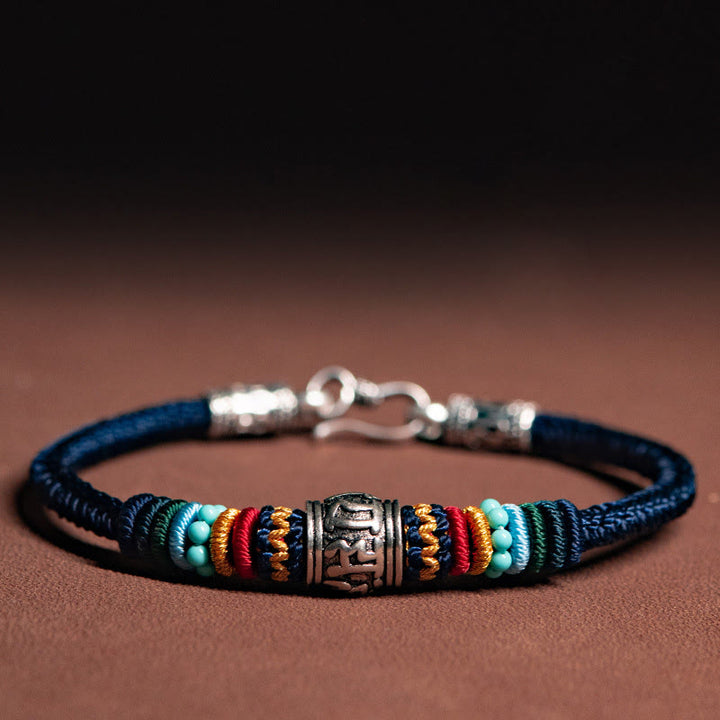 Buddha Stonesハンドメイド925スターリングシルバーチベットオーム・マニ・パドメ・フムピュリティ編みブレスレット - ダークブルー - 体重範囲（90〜100 kg）の場合は19cm - image 7