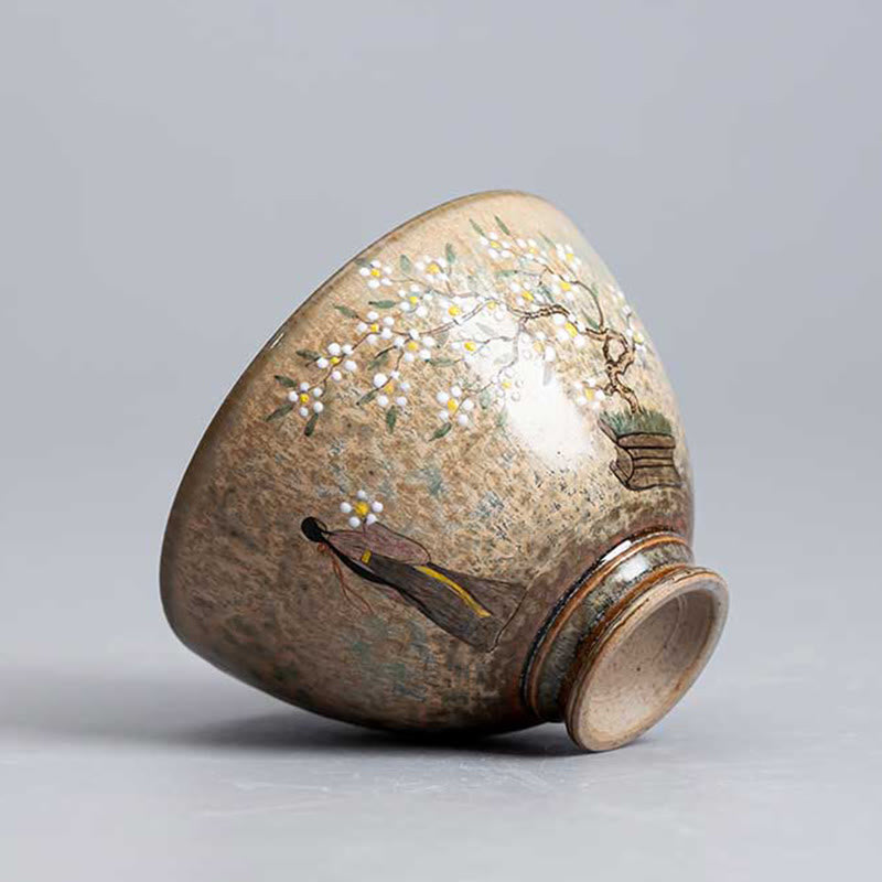 景徳鎮の手描きのBuddha Stones磁器漢服少女花陶器ティーカップカンフーティーカップ