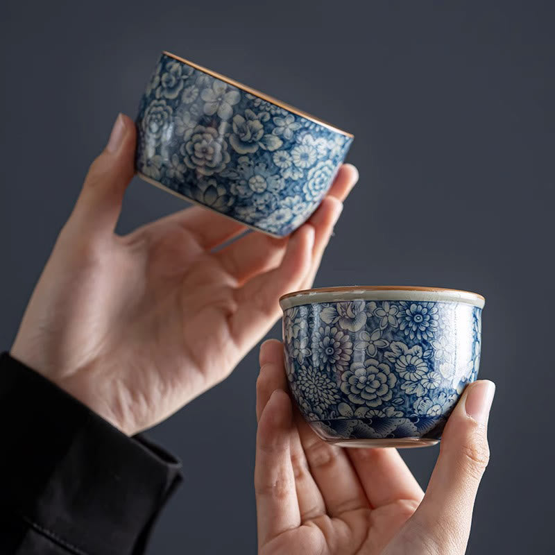 Buddha Stones青蓮 桃の花 菊 デザイン 陶器 ティーカップ カンフー ティーカップ
