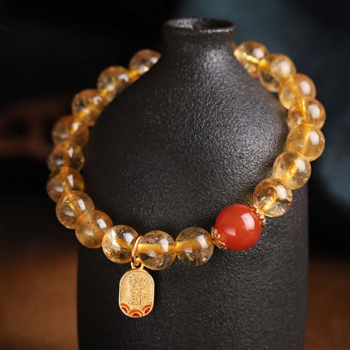 Buddha Stonesシトリン レッドアゲート 幸運のチャームブレスレット