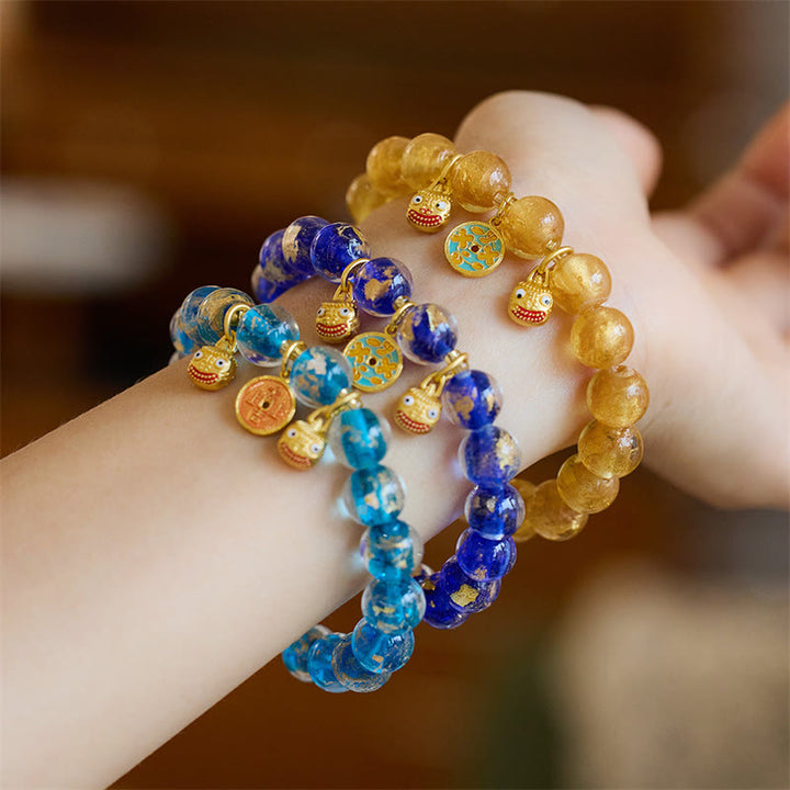 Buddha Stones金呑み獣 銅貨 幸運のお守り 琉璃ガラスビーズ 幸運ブレスレット