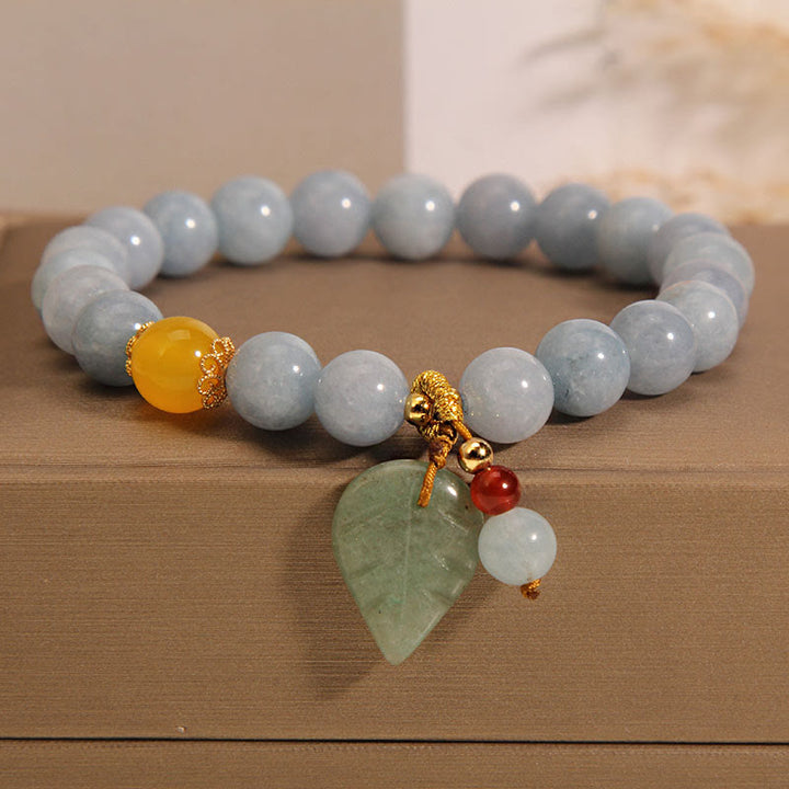 Buddha Stonesアクアマリン 翡翠の葉 ヒーリングチャームブレスレット
