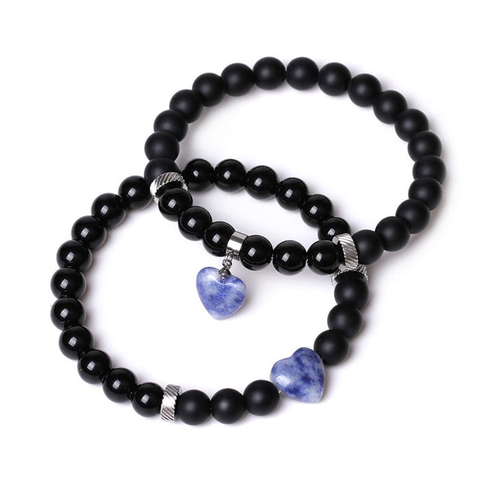 Buddha Stones2個入り ブラックオニキス クリスタルストーン 愛の心を守るサポート カップルブレスレット