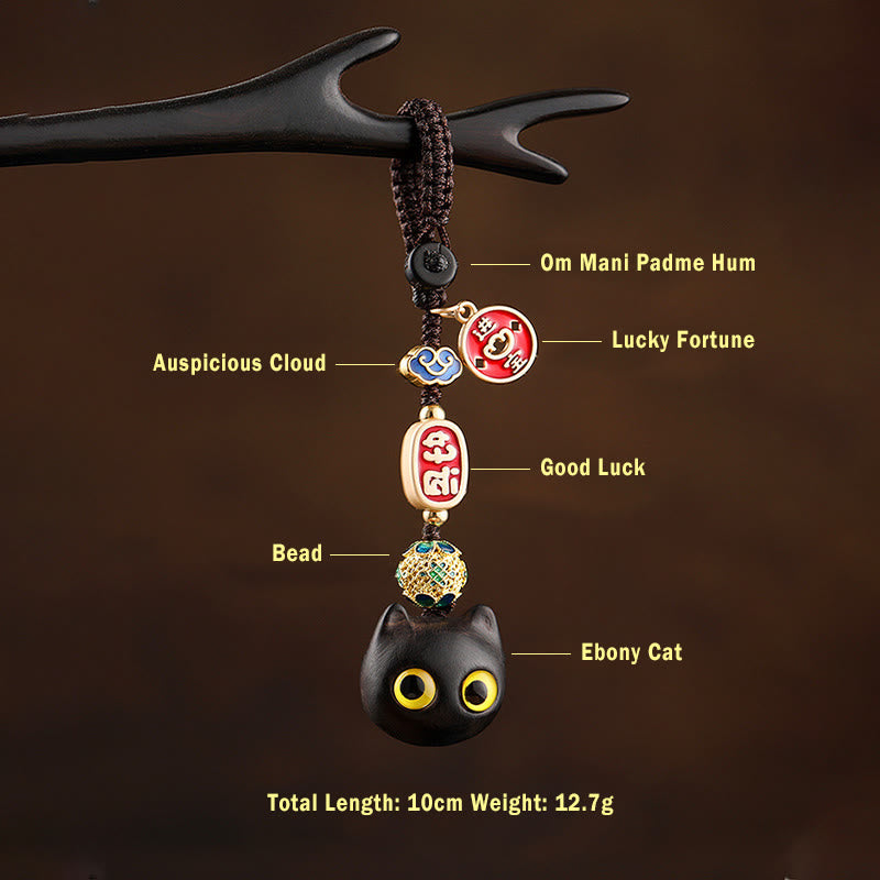 Buddha Stones黒檀 招き猫 縁起の良い雲 平和 キーホルダー 携帯電話 吊り下げ装飾