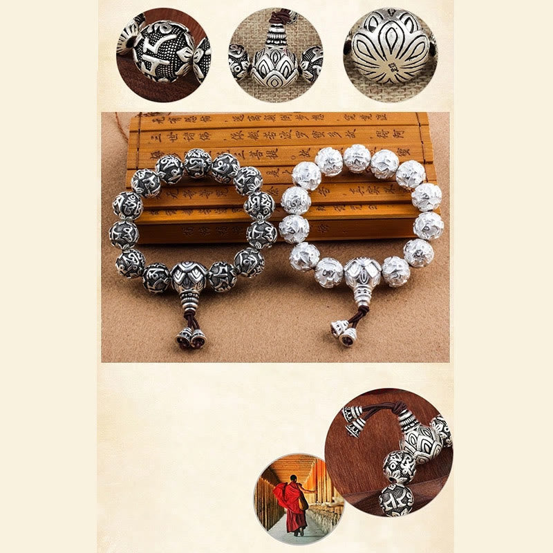 Buddha StonesチベットOm Mani Padme Hum彫刻 合金ビーズ お守り ブレスレット