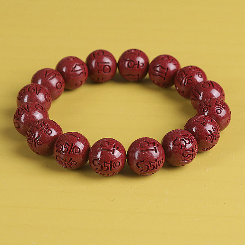 Buddha Stones天然 ダブル 貔貅 辰砂オーム・マニ・パドメ・フム富と幸運のビーズブレスレット