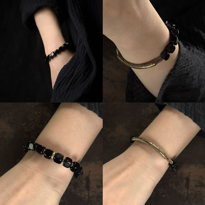 Buddha Stonesブラックオブシディアン クリスタル銅 強さ カップルブレスレット - image 11