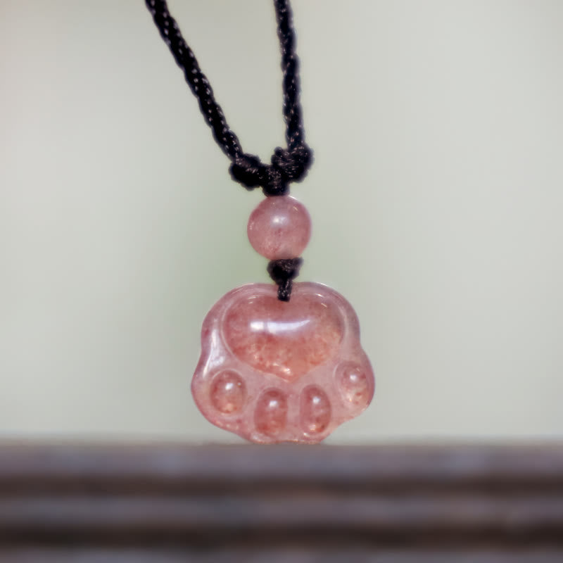 Buddha Stonesストロベリークォーツ 愛らしい猫の爪 ヒーリングネックレスペンダント - image 6