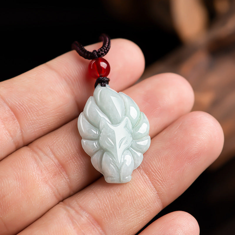 Buddha Stones天然翡翠九尾狐幸運繁栄ネックレスペンダント