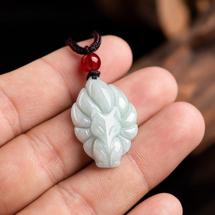 Buddha Stones天然翡翠九尾狐幸運繁栄ネックレスペンダント